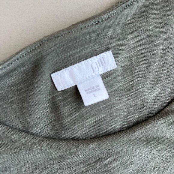 J Jill Dress Large Clover Green Rayon Blend Short Sleeve Button Back Midi Style - Picture 3 of 7